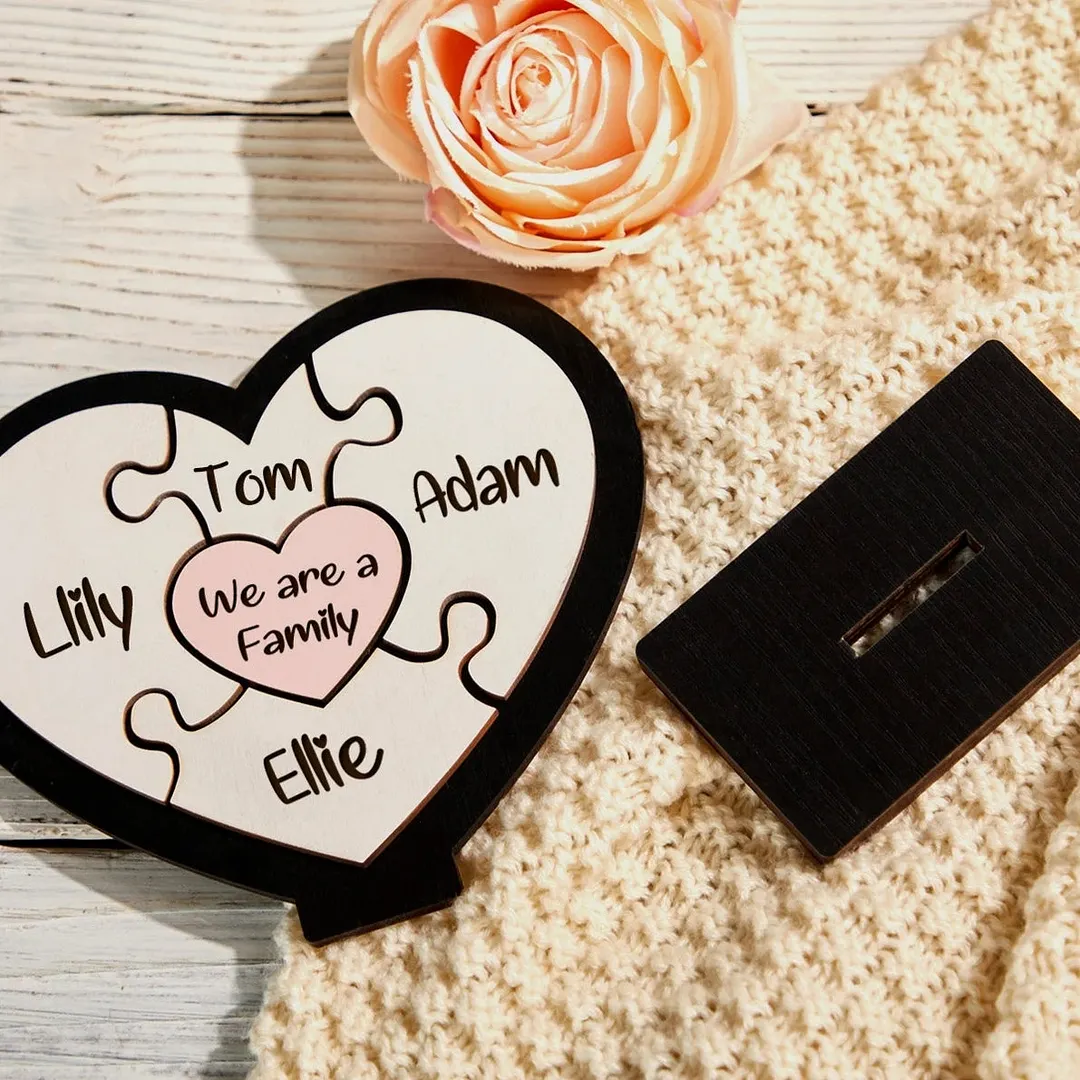 Personalized Family Heart Wooden Puzzle Frame Gift for Mom
