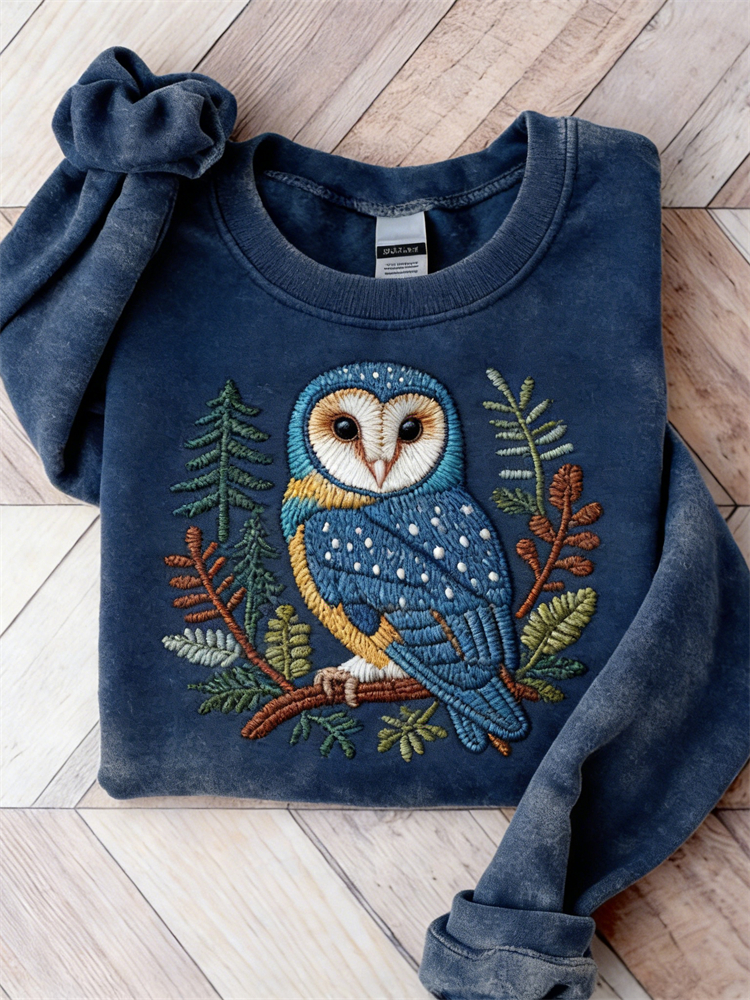 Forest Owl & Plants Inspired Washed Sweatshirt wearshes