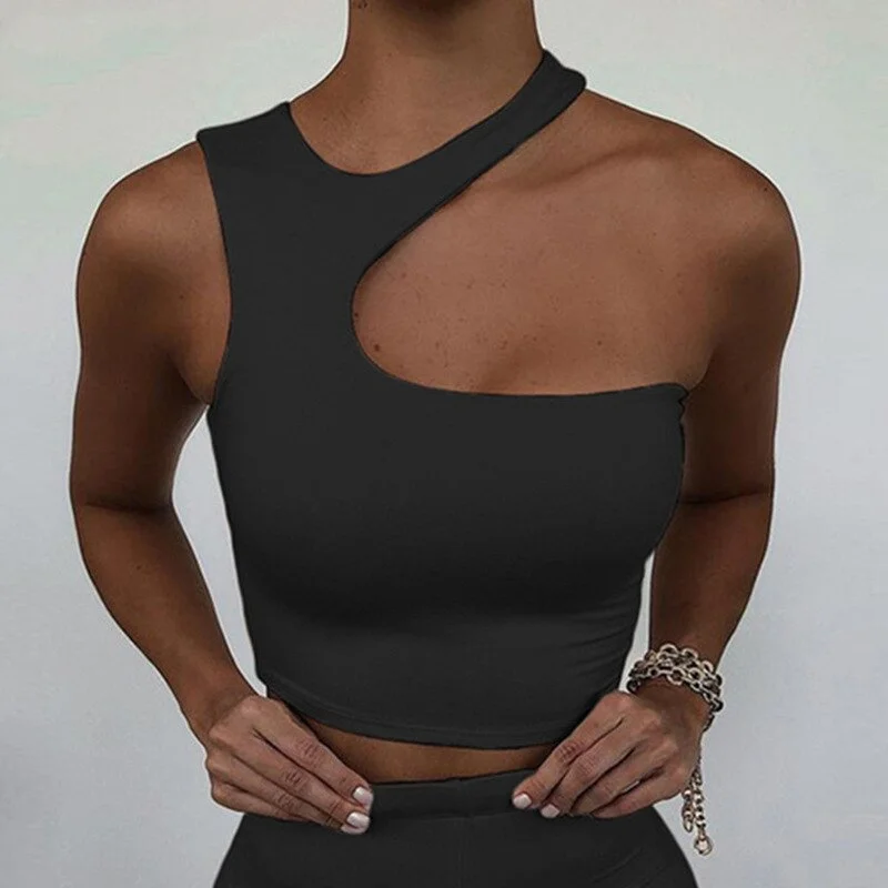 Cut Out Sexy Crop Off Shoulder Solid 2022 Skinny Sport Short Tops Women Tank Irregular Summer Tube Tops