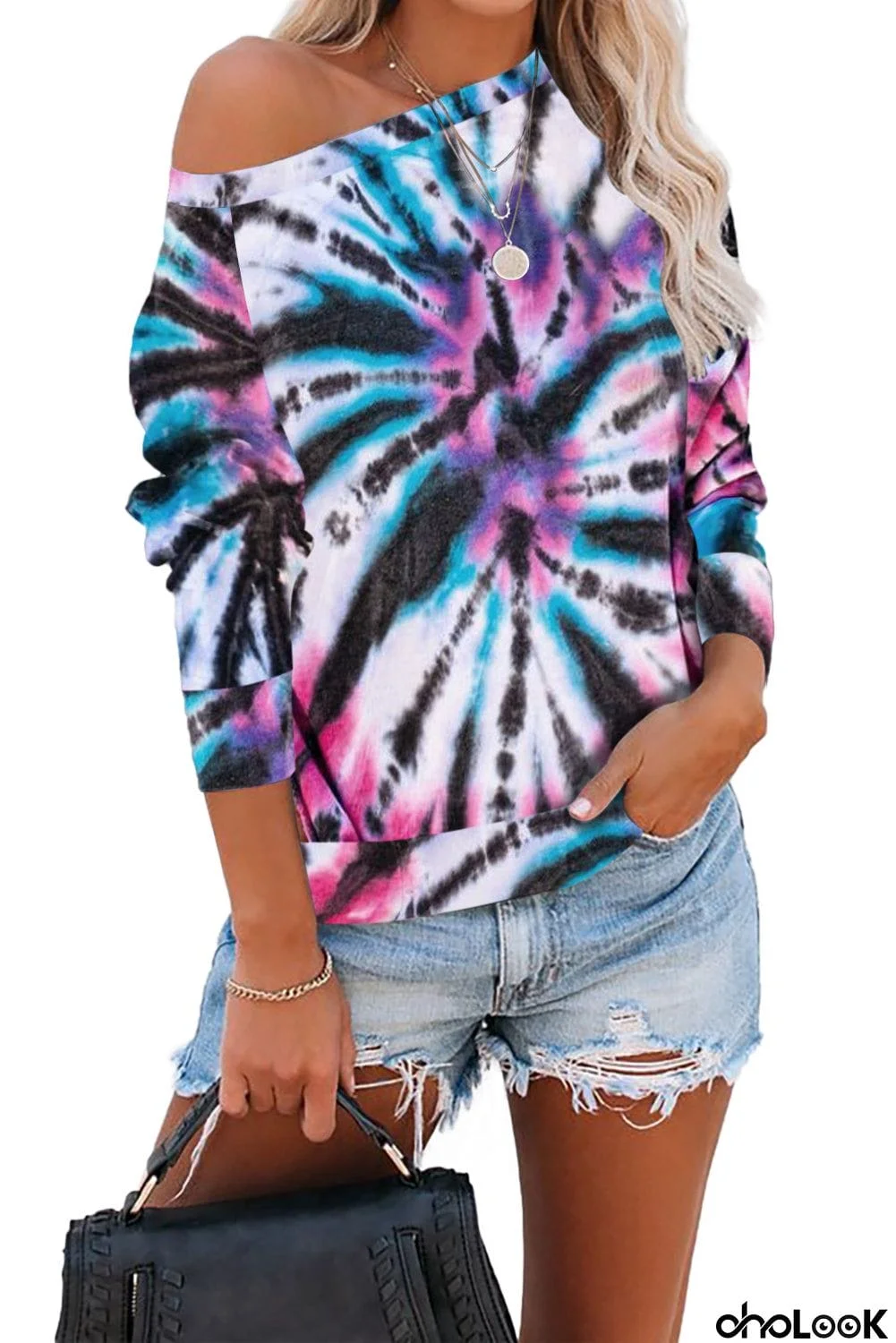 Multicolor Cotton Blend Tie Dye Pullover Sweatshirt