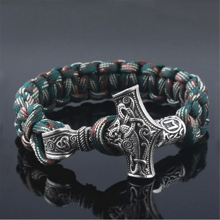 Coutureaura Thor's Hammer Braided Rope Viking Mjolnir Bracelet