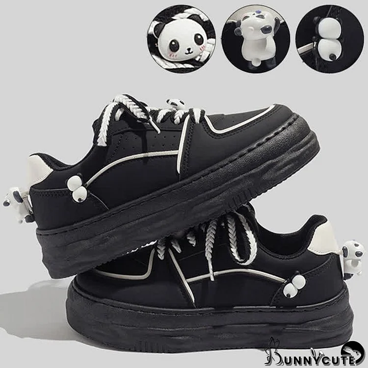 Cartoon Panda Platform Colorblock Round Toe Sneakers