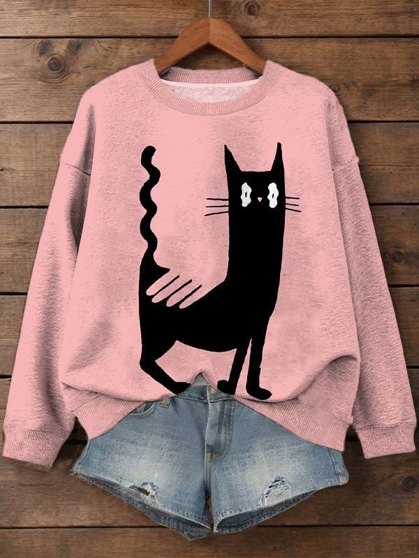 Women's Funny Black Cat Art Print Casual Sweatshirt