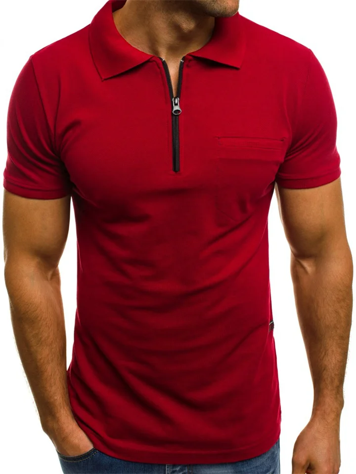Men's Collar Polo Shirt Golf Shirt Quarter Zip Polo Solid Colored Turndown Red Navy Blue Gray Black Outdoor Street Short Sleeve Zipper Clothing Apparel Fashion Breathable Comfortable / Summer-Cosfine