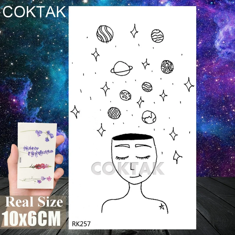 Lovely Small Planets Temporary Tattoos Realistic Sheets Body Art Arm Tattoos Paper For Adult Kids Fake Waterpoof Tattoo Sticker