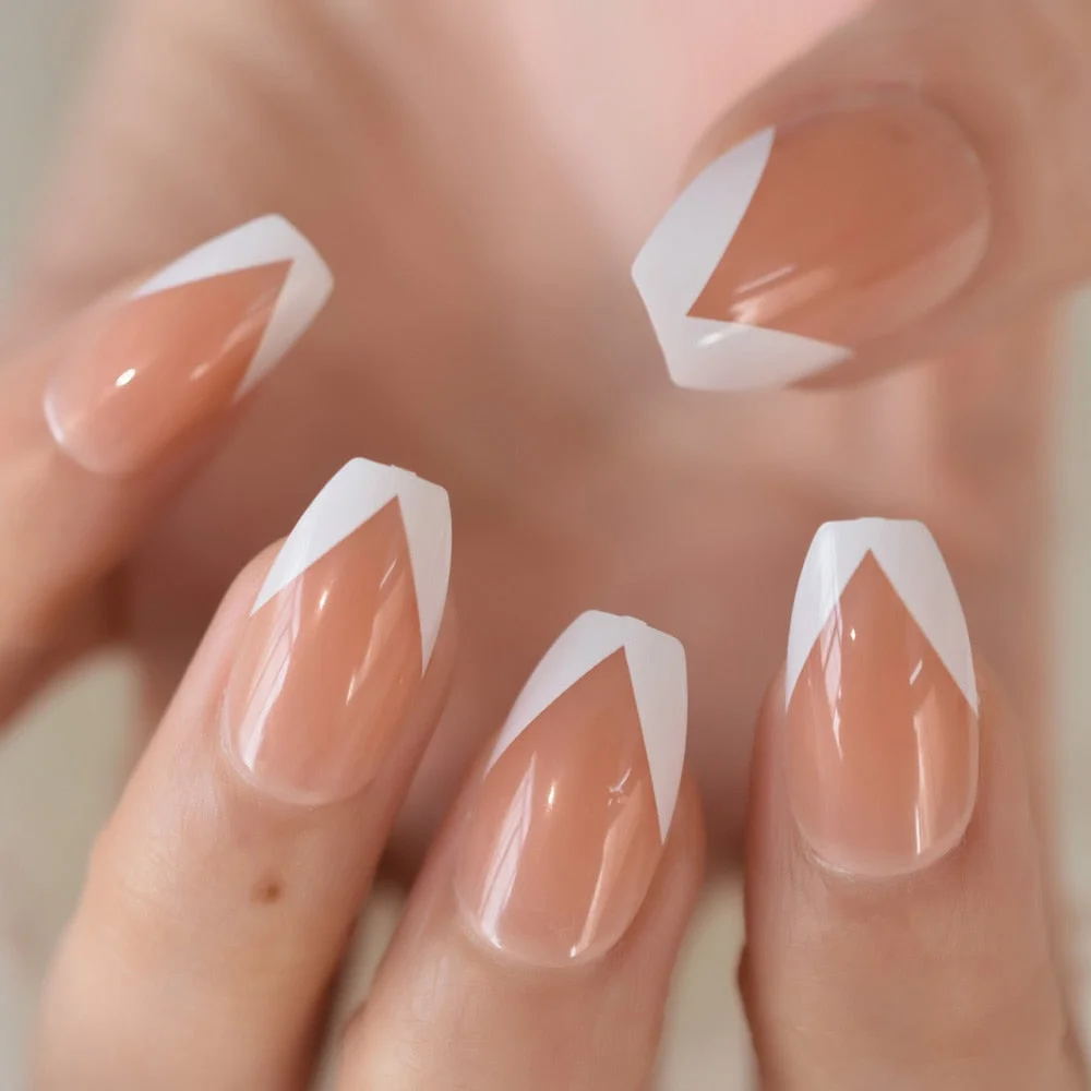 Natural Nude Color Press On Nails Marble White Artificial False Nails Square Short Glossy Pattern Tips with Glue Sticker-Nail Inspo