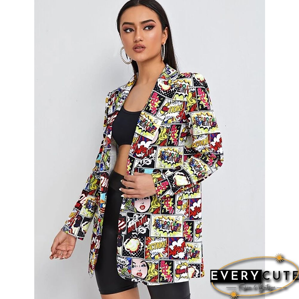 Multicolor Printed Single Button Cotton Blend Blazer