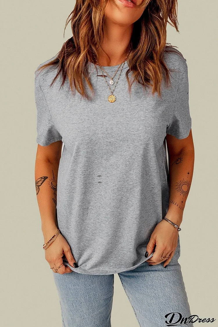 Distressed Round Neck Tee