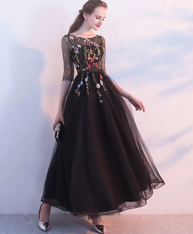 Black Lace Tulle Long Prom Dress, Evening Dress