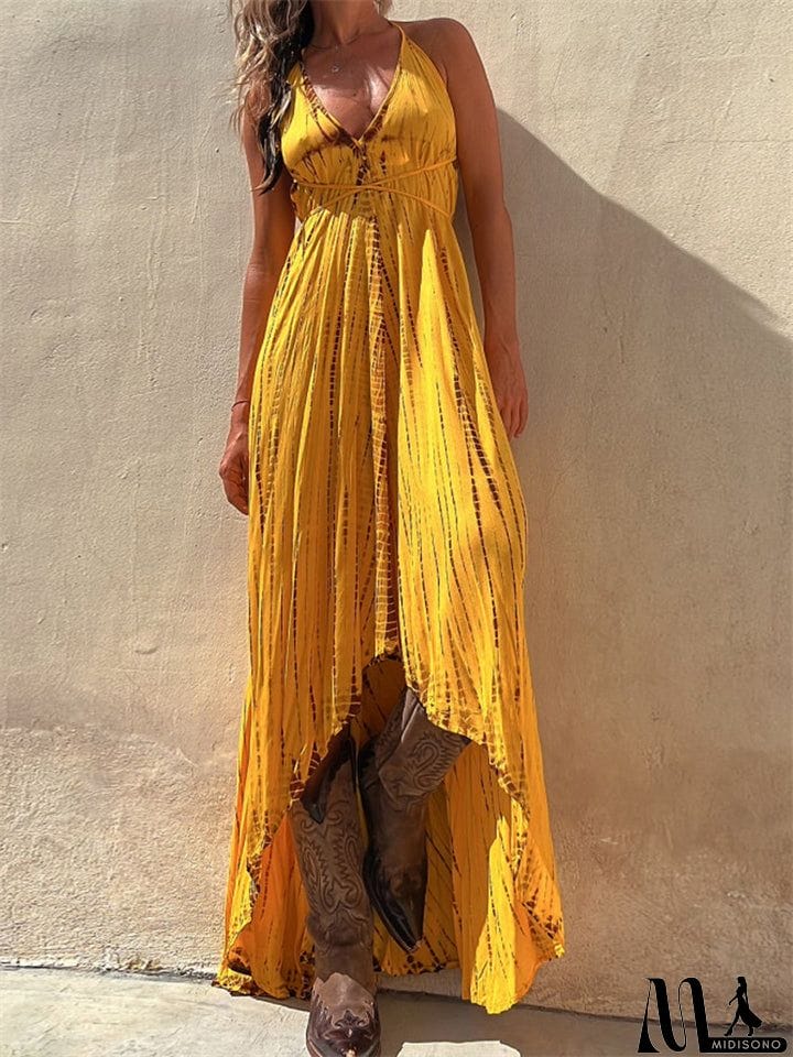 MidiSono - Boho Style Lady Sexy Big Swing Spaghetti Strap Dress