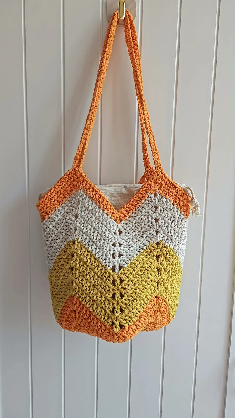 Lulusnow Handmade Orange Classic Striped Patterns Beach Summer Bag Crochet Shoulder Bag  Minimalist Lifestyle