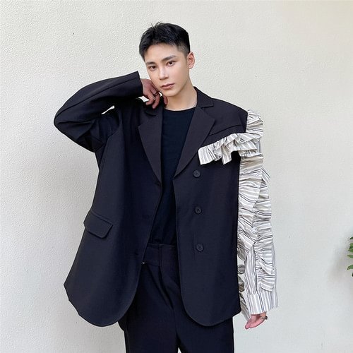 Dawfashion-Niche Design Asymmetrical Lace Long-sleeved Suit Jacket-Yamamoto Diablo Clothing
