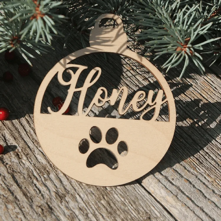 Wooden Paw Ornament Personalized Name Christmas Pet Ornament
