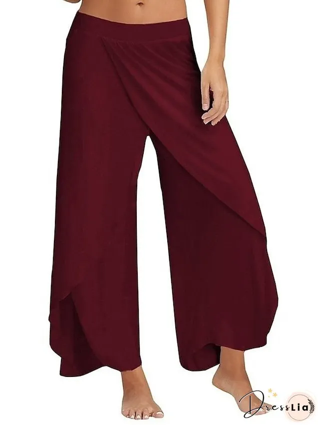 Women's Culottes Wide Leg Chinos Pants Trousers Baggy Black White Wine Mid Waist Basic Casual / Sporty Casual Daily