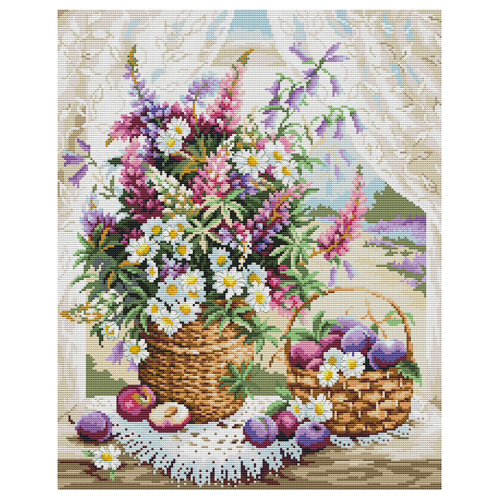 

40*48CM - 14CT Stapmed Cross Stitch - Flower Basket, 501 Original