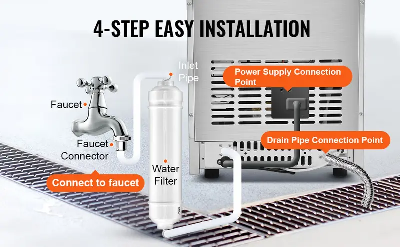 Product Introduction of VEVOR 110V Commercial Ice Maker Machine 120-130LBS/24H with 33LBS Bin. Stainless Steel Automatic Operation Under Counter Ice Machine for Home Bar. Include Water Filter. Scoop VEVOR Super Brand Day 6