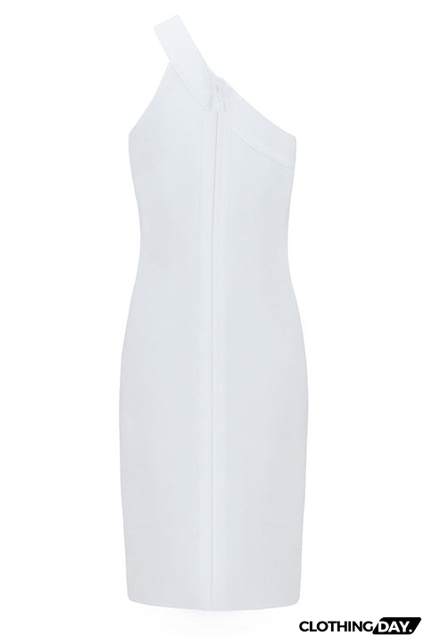 White One Shoulder Cut Out Cocktail Dress