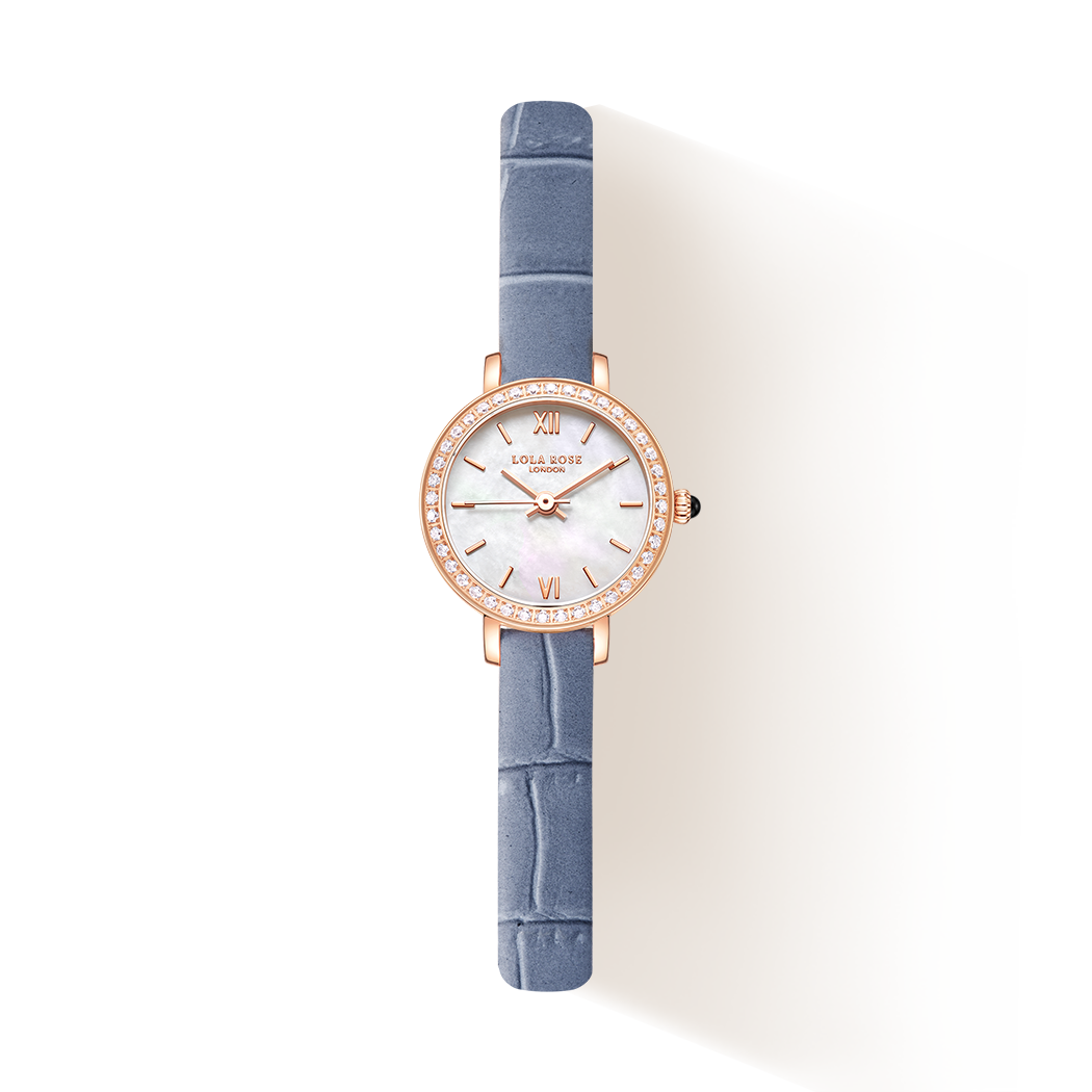 LOLA ROSE Watch: Mother-of-Pearl Watch With Zircon And Blue Leather Strap