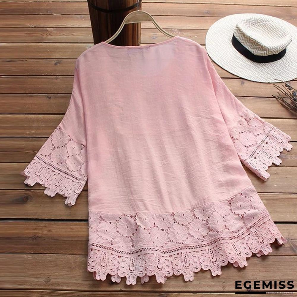 Large Size Women Dresses Mesh Lace Openwork Stitching Round Neck Pleated Dresses | EGEMISS