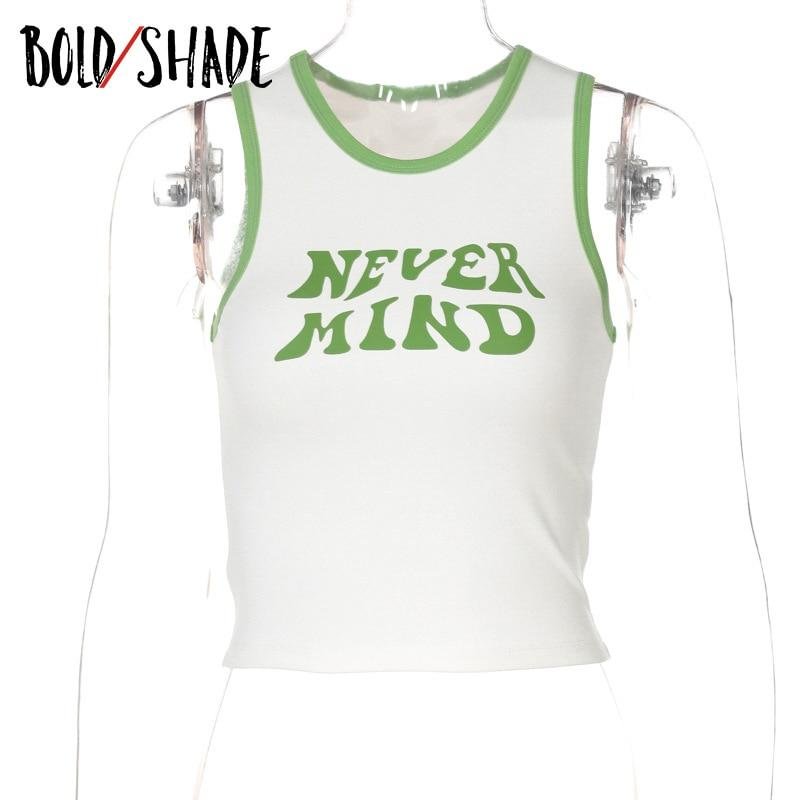 Bold Shade Letter Print Sleeveless Tank Tops Indie Aesthetic Y2K Style Basic Women Bodycon Vest 90s Style Patchwork O-neck Tanks