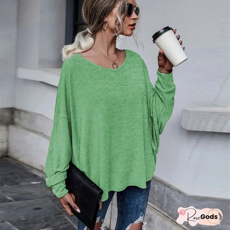 Women Casual Plus Size Tops Tunic V Neck Sweater
