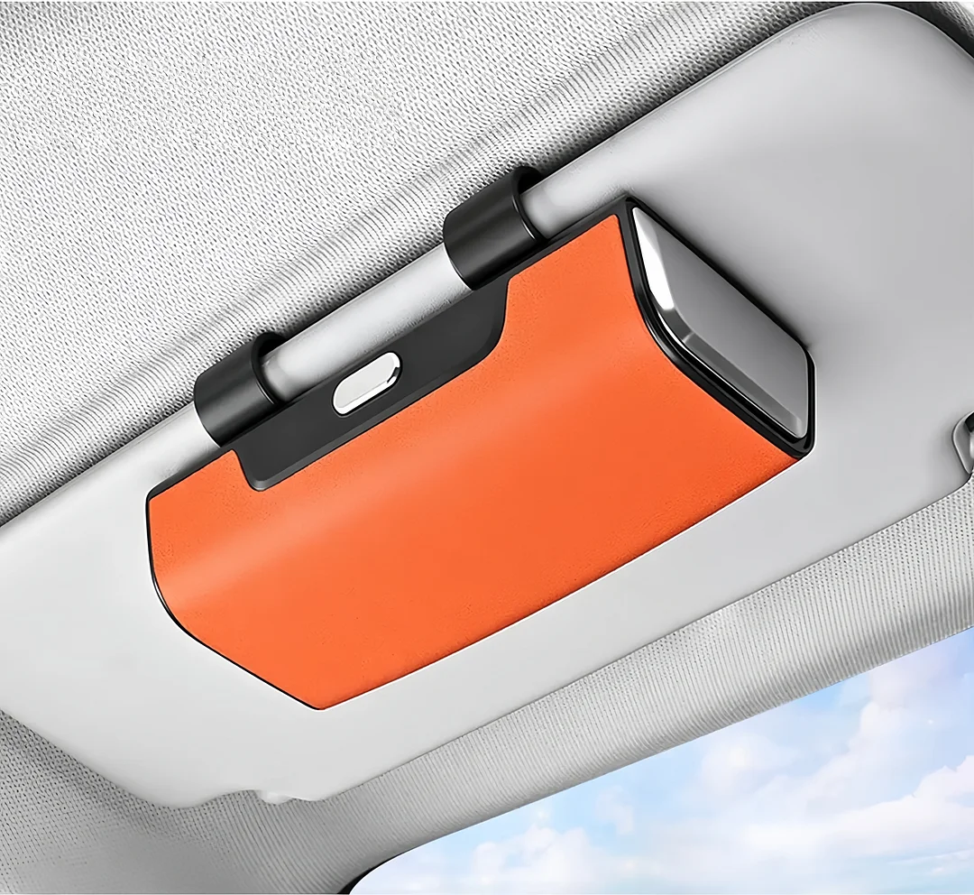 Suede multi-functional car sun visor and glasses case (customizable with car logo)