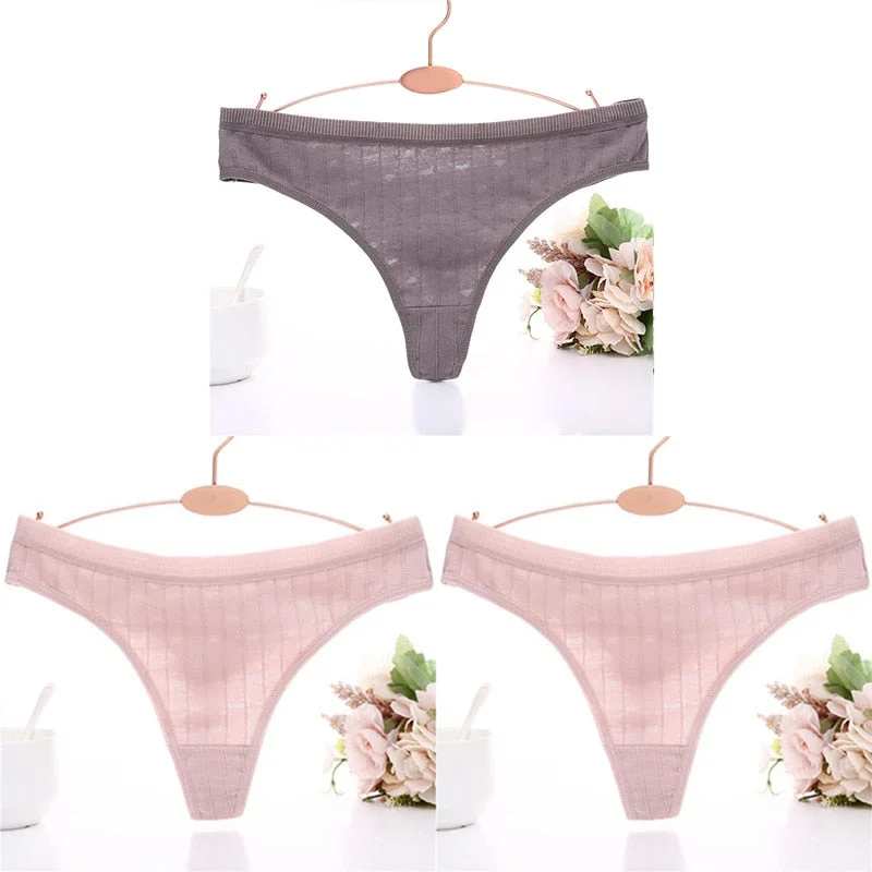 3PCS/Set Embossed Thong Cotton Panties for Women Underwear Sexy Lingerie Female Underpants 3D Striped Cotton G-string Panties