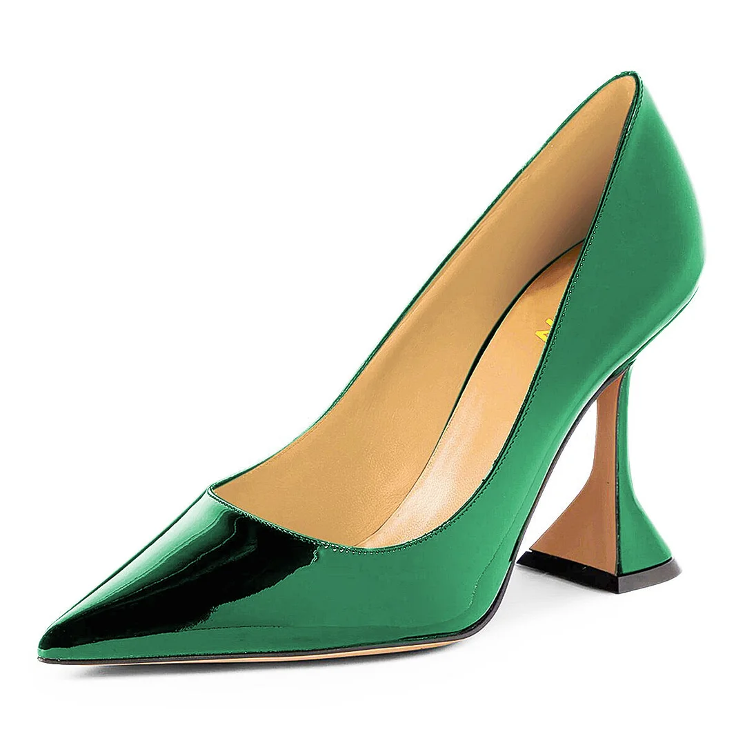 Patent Leather Metallic Touch Pointed Enchanting High Heels in Green