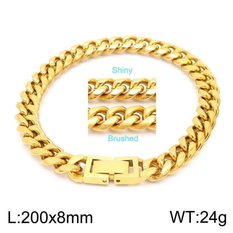 Classic Style Solid Color Titanium Steel 18K Gold Plated Chain Bracelets Necklace