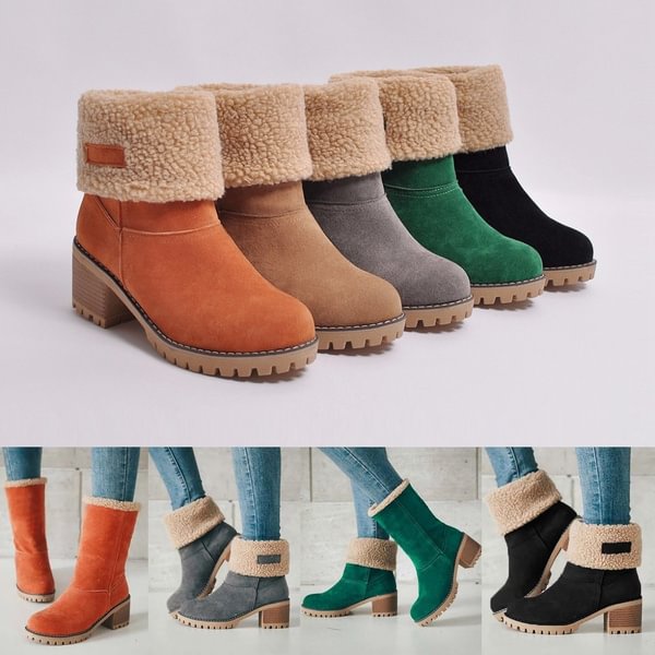 Women Boots Female Winter Shoes Fur Warm Snow Boots Fashion Square High Heels Ankle Boots - Shop Trendy Women's Clothing | LoverChic