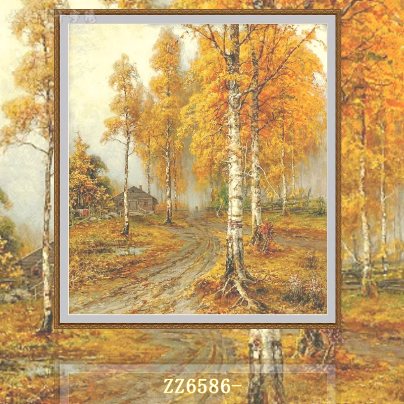 【ZZ6586- Claver Oil Painting White Birch Forest】 Painting Fairy Cross Stitch