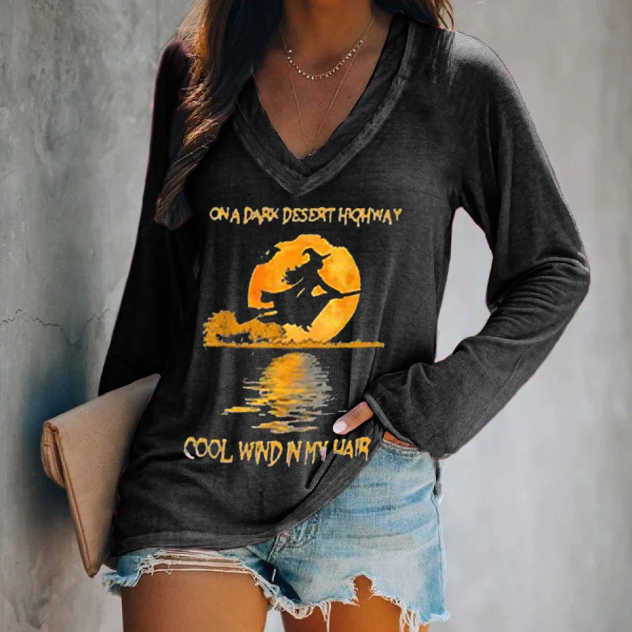 On A Dark Desert Highway Printed Long Sleeve T-shirt