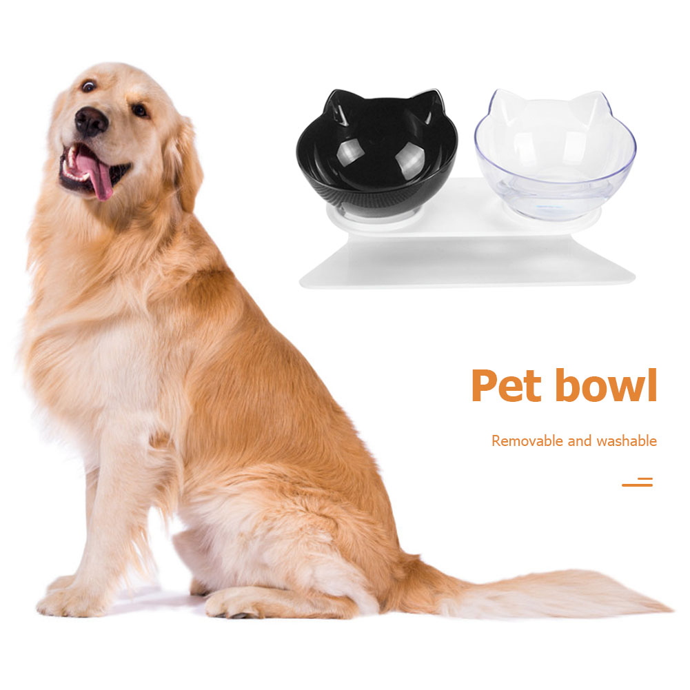 

Double Bowls Detachable Tilt Cat Ears Pet Bowl Non-slip Cat Dog Food Feeder, 501 Original