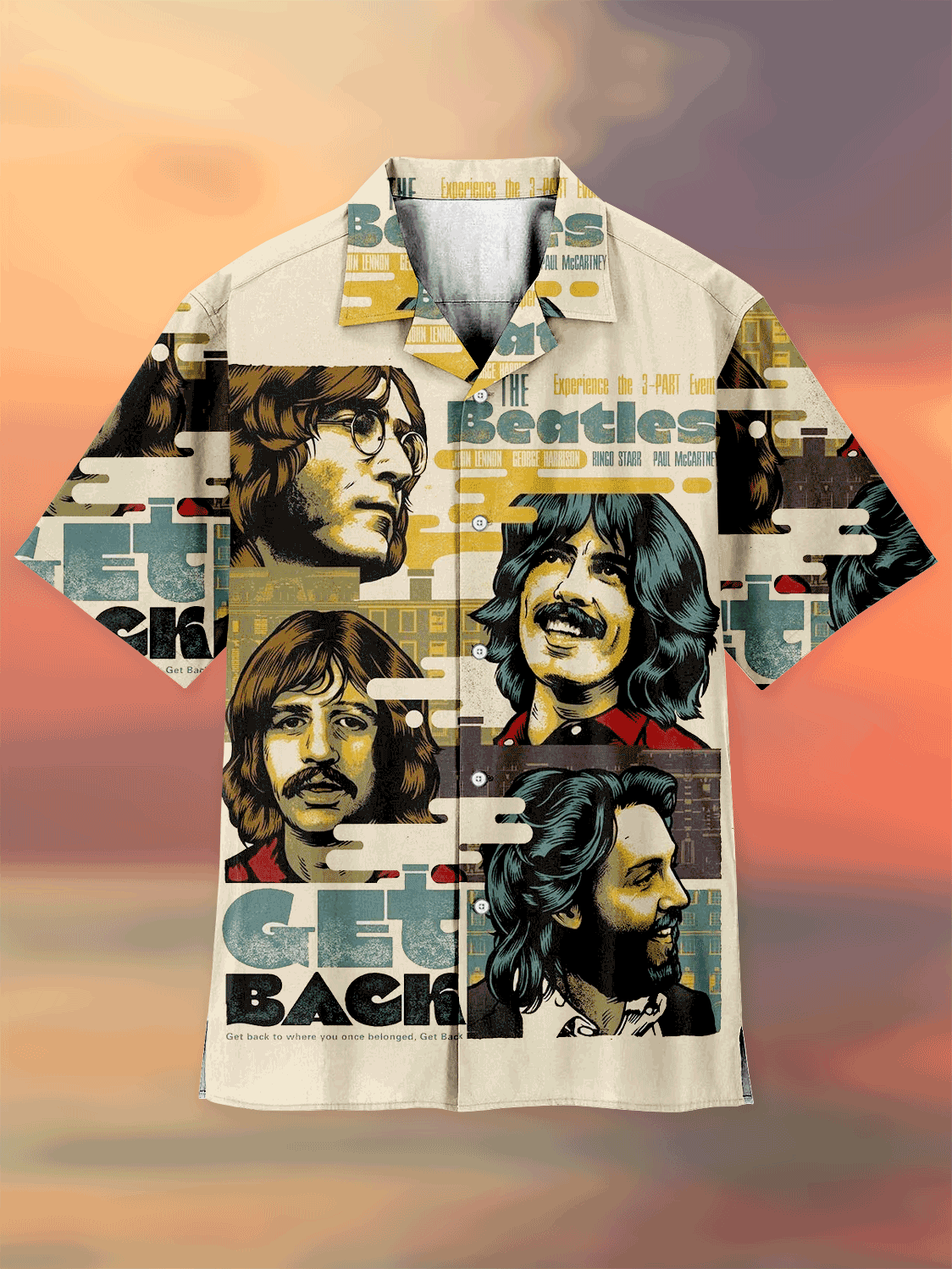 Comfortable and breathable retro poster style band portrait print music Cuban collar short sleeve shirt PLUSCLOTHESMAN