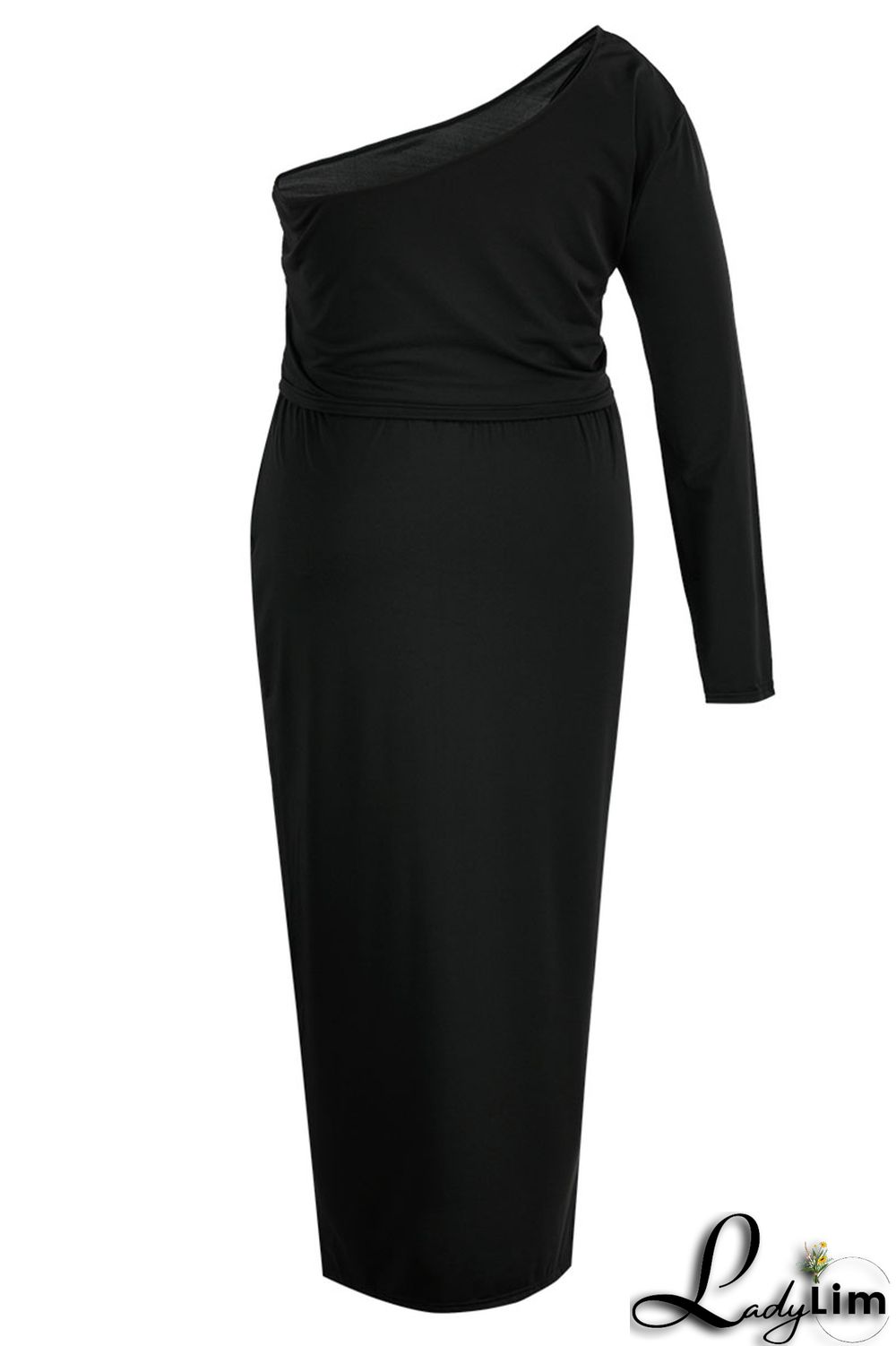 Black And White Sexy Street Print Patchwork Asymmetrical Oblique Collar Plus Size Two Pieces