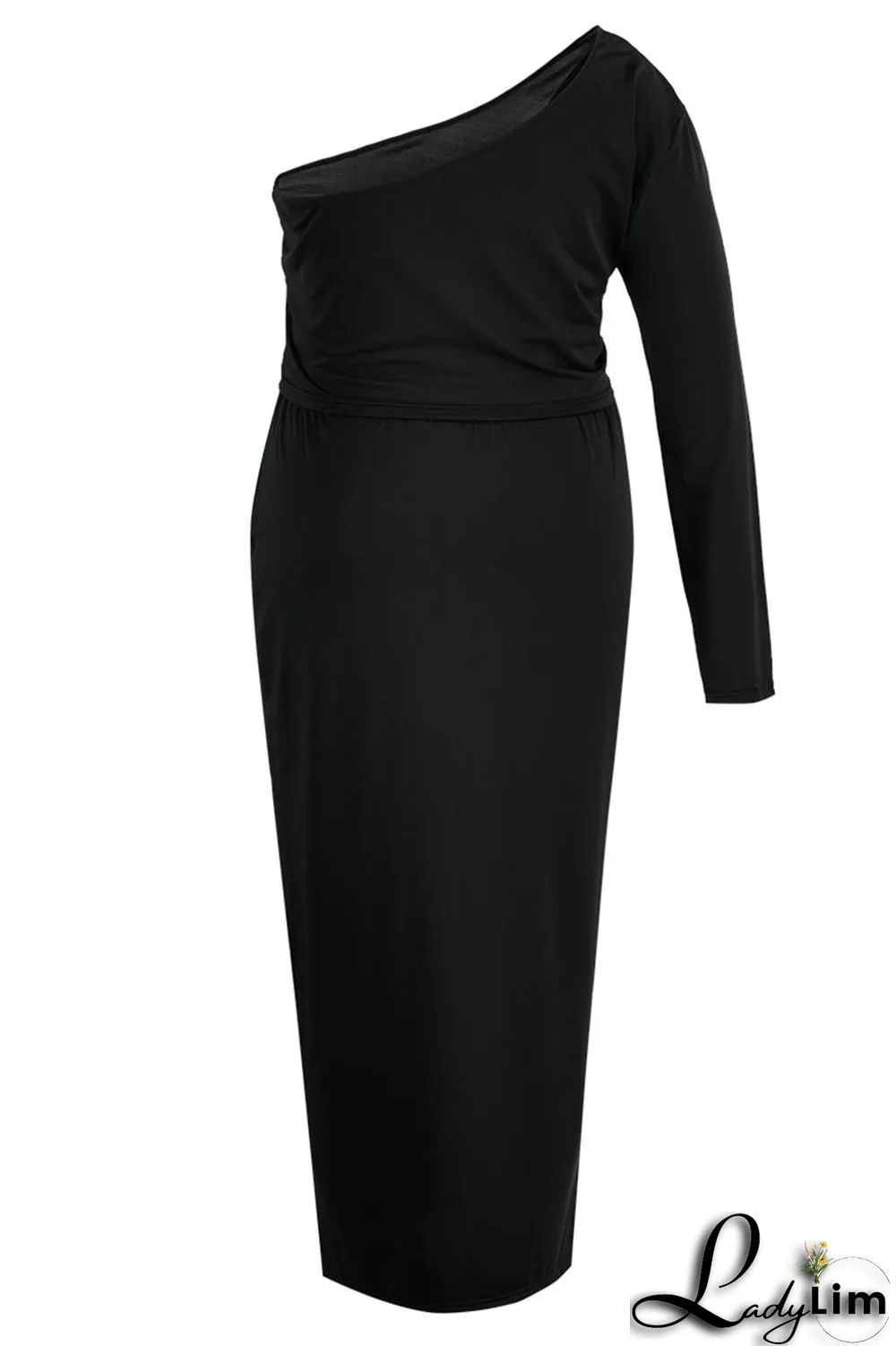 Black And White Sexy Street Print Patchwork Asymmetrical Oblique Collar Plus Size Two Pieces