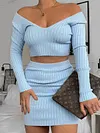 Sexy Knitting Solid Color V-Neck Shirts+ Wrap Skirt Two Pieces Set