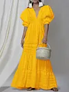 Crochet Hollow Puff Sleeves Maxi Dresses