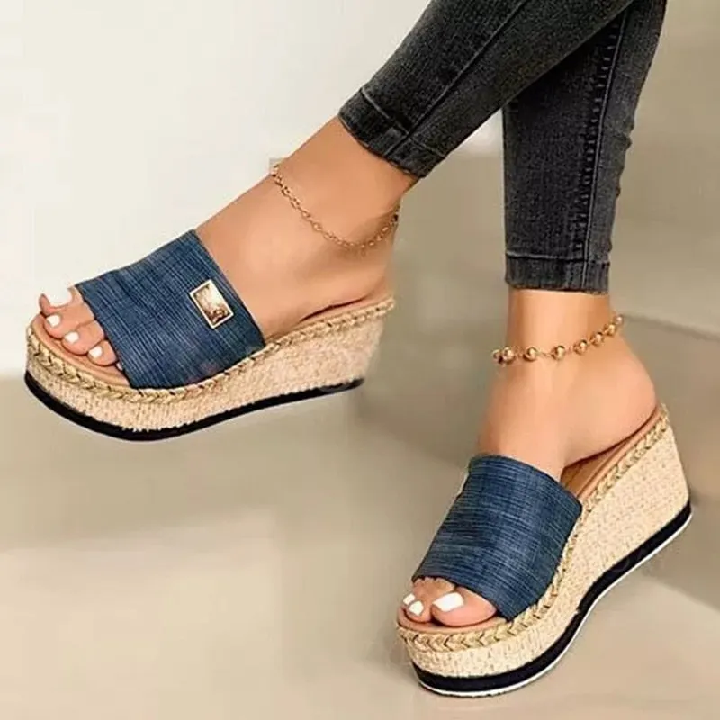 Summer Wedges Slippers Platform High Heels Women Slipper Ladies Outside Shoes Basic Clog Wedge Slipper Flip Flop Sandals
