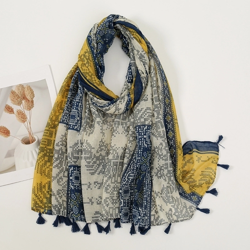 Women’S Bohemian Geometric Cotton And Linen Scarf
