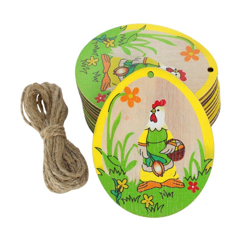 10pcs Wooden Easter Egg Wood Slices Pendant Ornaments Wedding Party Decoration Graffiti Egg Craft Hanging Kids Gift Easter Party