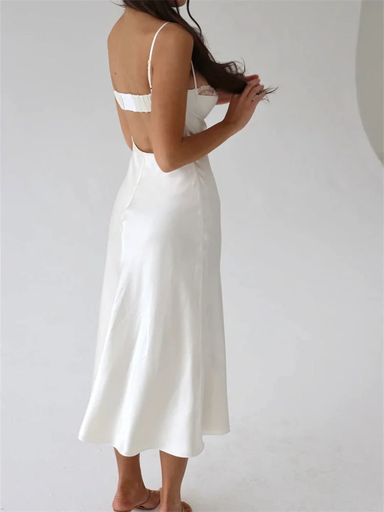 JULISSA MO 2022 Spring Sexy Satin Mini Spaghetti Strap Dresses Lace Chest Wrapping Party Dress Femme Clothes Fashion Vestidos