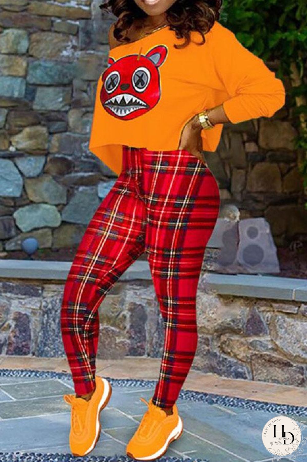 Fashion Lovely Plaid Print Two Piece