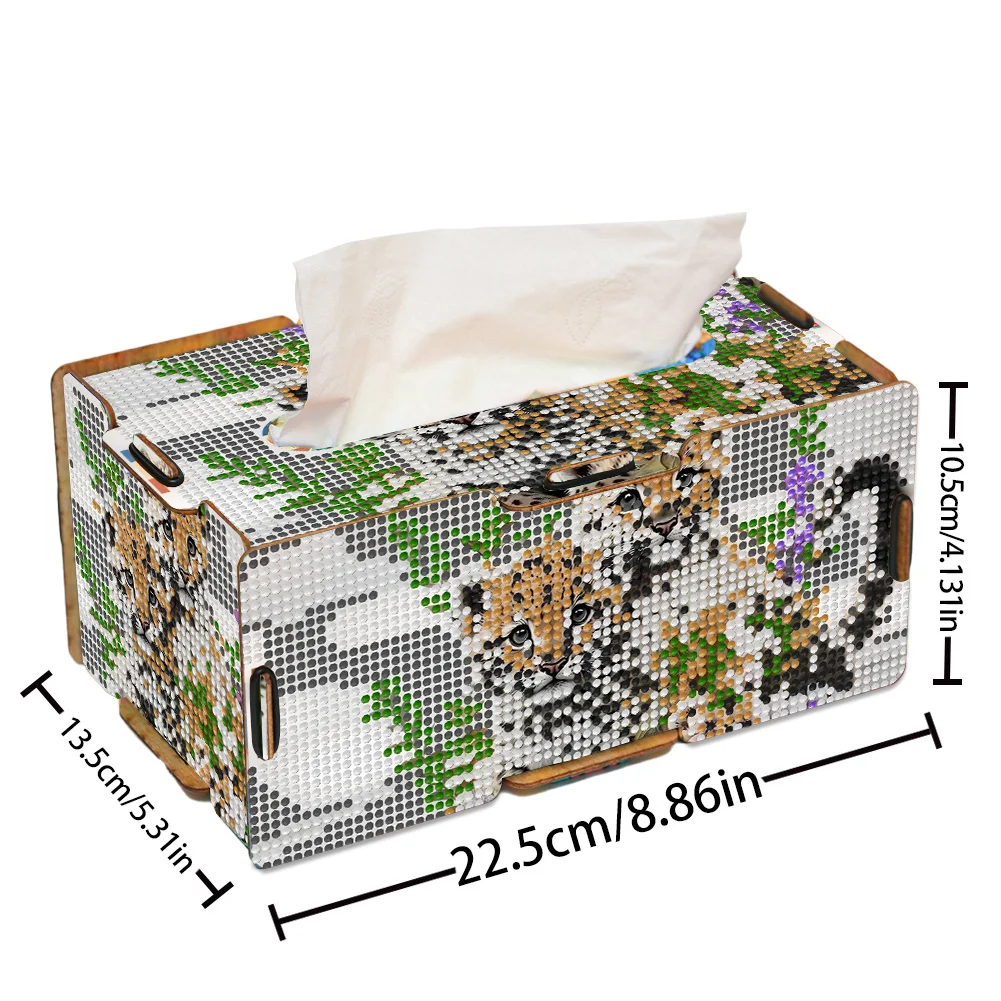 Leopard 5D DIY Diamond Painting Handmade Tissue Holder Wooden Tissue Box Craft