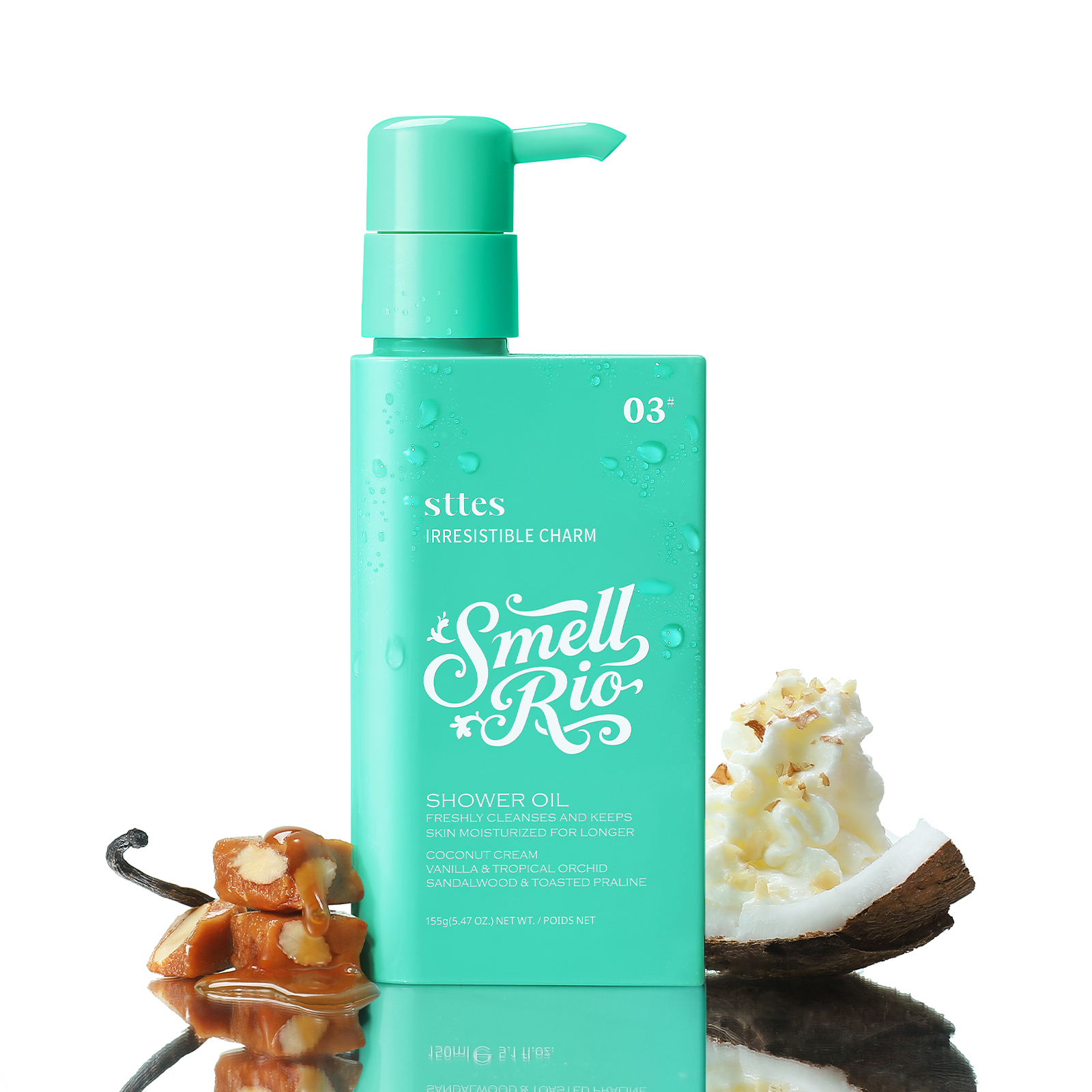Sttes Smell Rio Shower Oil - 03# Irresistible Charm: Luxurious Hydrating Shower Oil with Coconut Cream, Vanilla Orchid & Sandalwood &ndash; Gentle Daily Skincare 155g