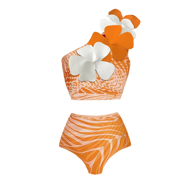 3D Flower High Waist Bikini Swimsuit and Skirt Flaxmaker