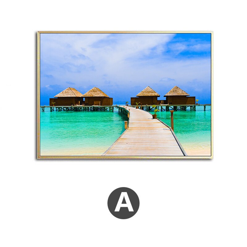 Cotton Tshirt Blue Sky Maldives Mediterranean Seaside Landscape Posters and Prints Canvas Art Wall Paintings Picture Living Room Home Decor t -shirt Tee