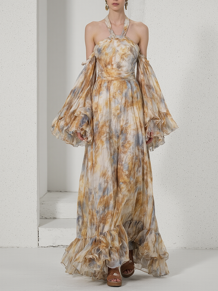 Off-the-shoulder Printed Ruffle Maxi Dress