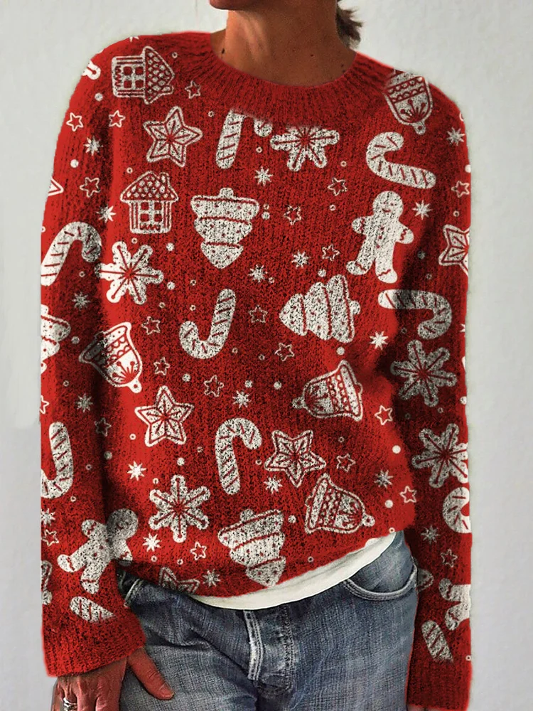 Lovely Christmas Elements Pattern Cozy Knit Sweater