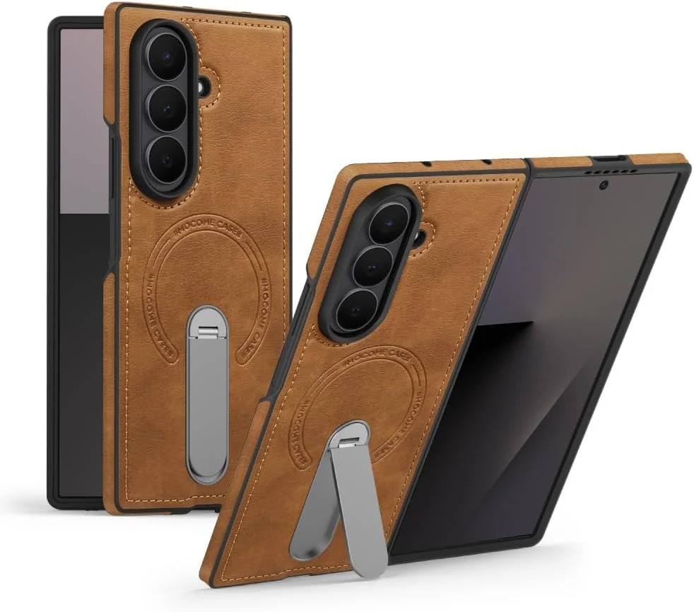 360 Rotae Kickstand Leather Case for Samsung Galaxy Z Fold 7 6 5 4 3 5G Magnetic Heavy Duty Cover, Military Shockproof Cases 